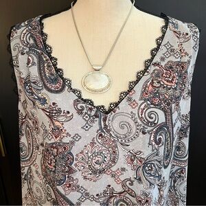 White House Black Market Paisley Top w/ Lace Trim